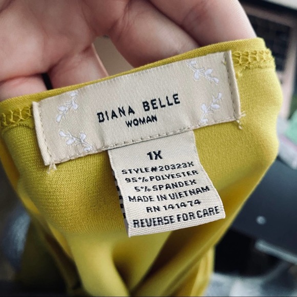Diana Belle Yellow Square Neck Blouse Size 1X - Picture 5 of 5